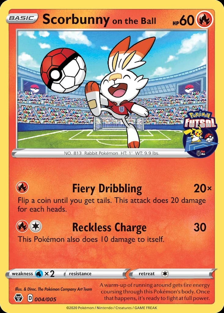 Scorbunny on the Ball, Pokémon Futsal Collection 4/5, English card reference; finish and promotional markings may differ