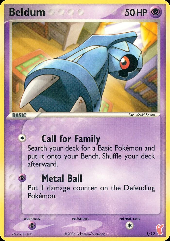 Beldum, EX Trainer Kit 2 Plusle 1/12, English card reference; finish and promotional markings may differ