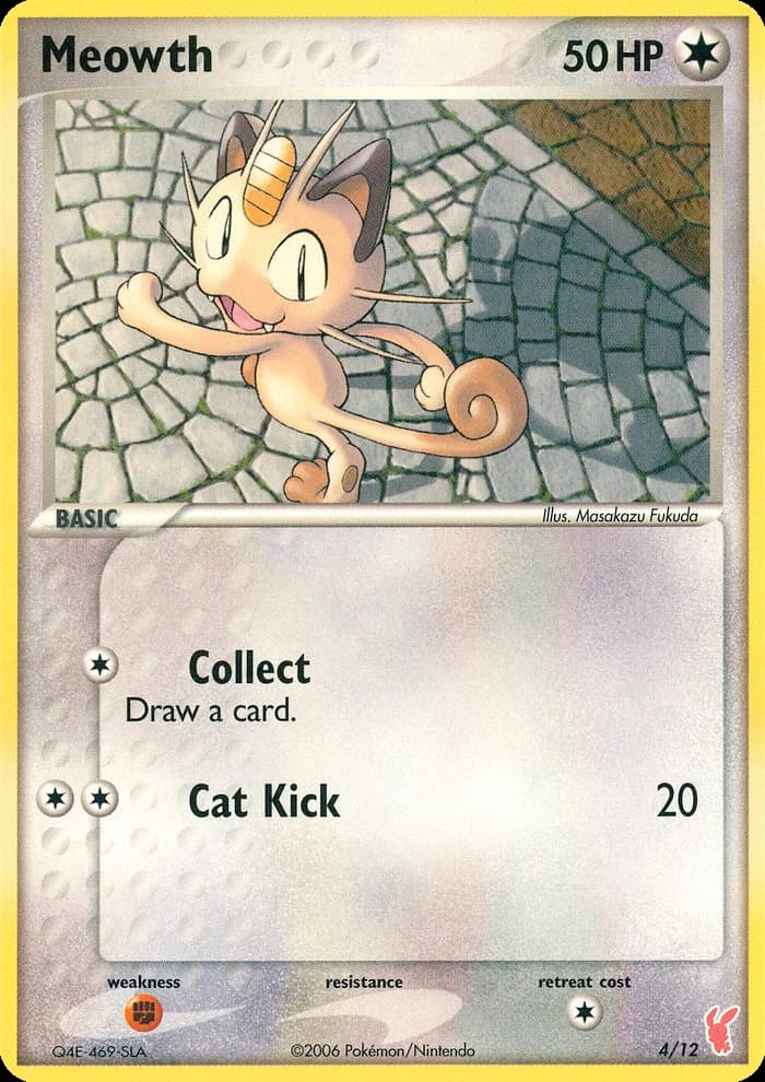 Meowth, EX Trainer Kit 2 Plusle 4/12, English card reference; finish and promotional markings may differ