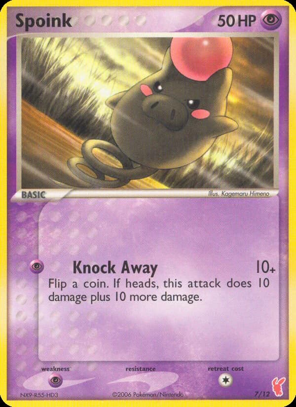 Spoink, EX Trainer Kit 2 Plusle 7/12, English card reference; finish and promotional markings may differ