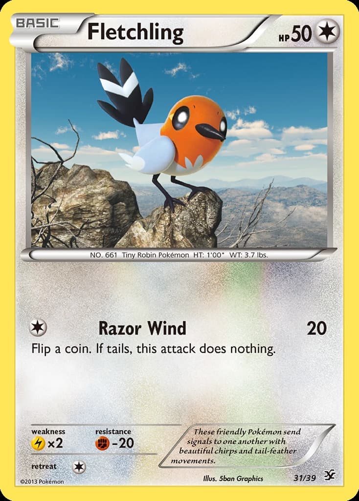 Fletchling, Kalos Starter Set 31/39, English card reference; finish and promotional markings may differ