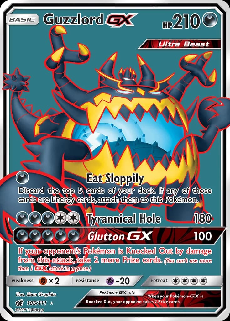 Crimson Invasion Guzzlord-GX card front, 105/111
