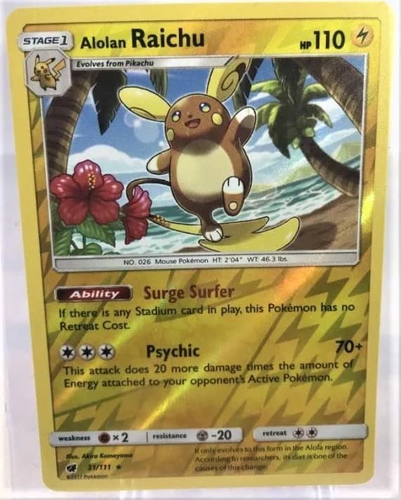 Alolan Raichu reverse holo card front, Crimson Invasion 31/111