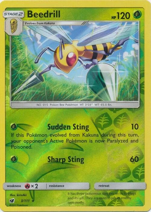 Beedrill reverse holo card front, Crimson Invasion 3/111