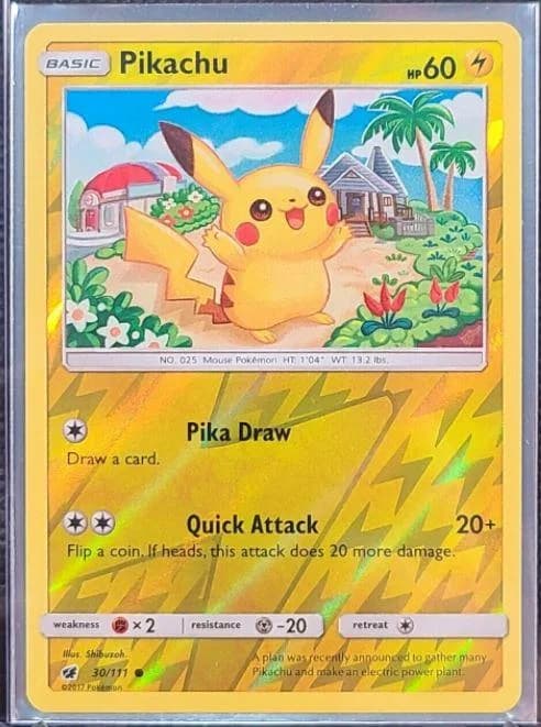 Crimson Invasion Pikachu reverse holo card front, 30/111