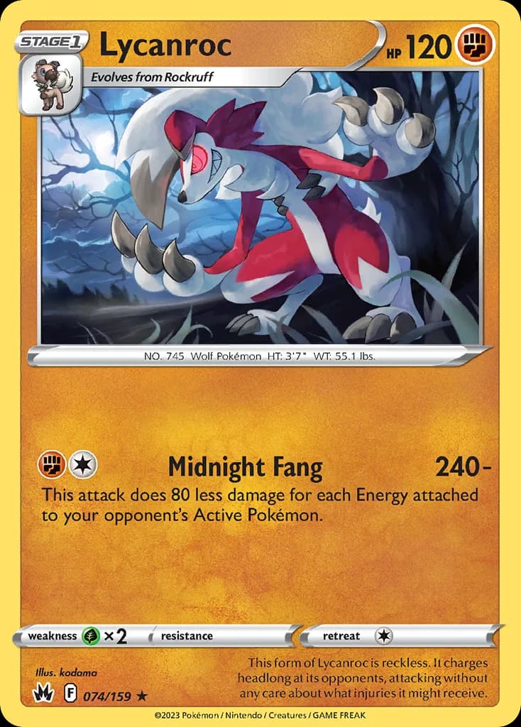 Lycanroc card front, Crown Zenith 74/159