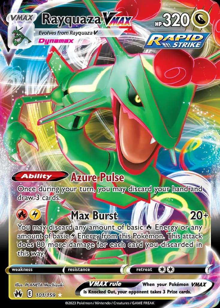 Crown Zenith Rayquaza VMAX card front, 101/159