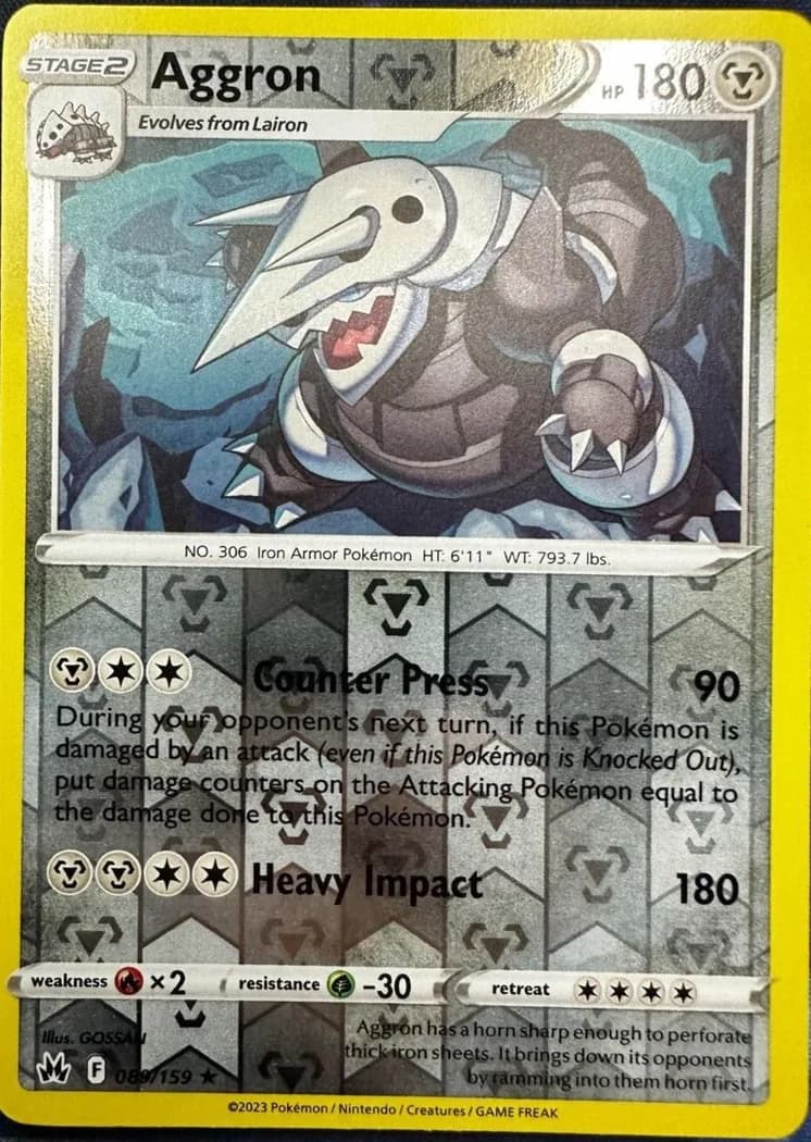 Aggron reverse holo card front, Crown Zenith 89/159