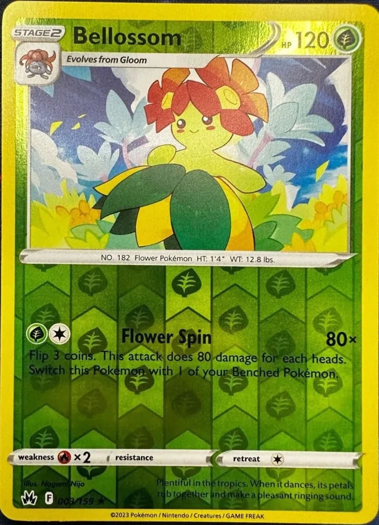 Bellossom reverse holo card front, Crown Zenith 3/159