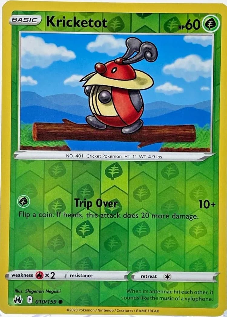 Kricketot reverse holo card front, Crown Zenith 10/159