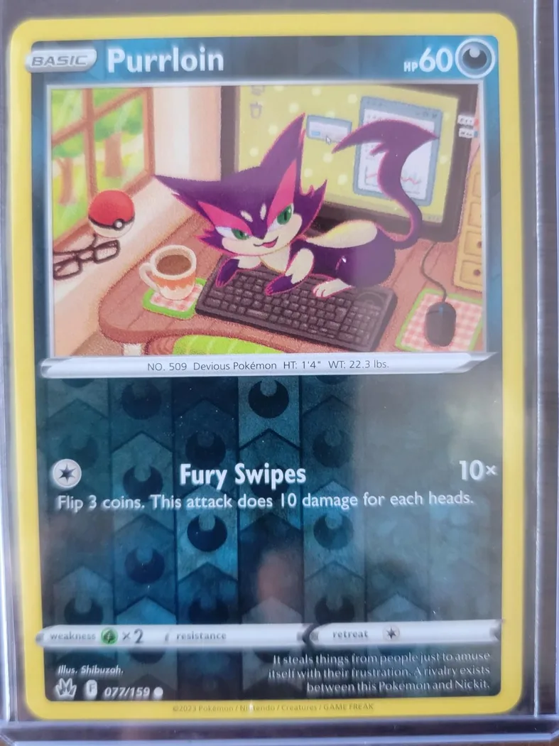 Purrloin reverse holo card front, Crown Zenith 77/159