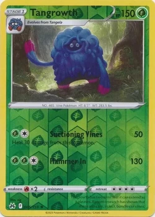 Tangrowth reverse holo card front, Crown Zenith 5/159