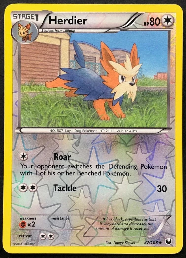 Herdier reverse holo card front, Dark Explorers 87/108