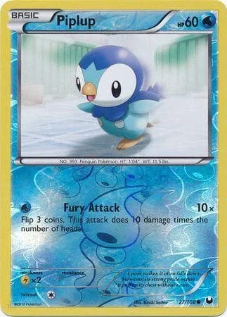 Piplup reverse holo card front, Dark Explorers 27/108