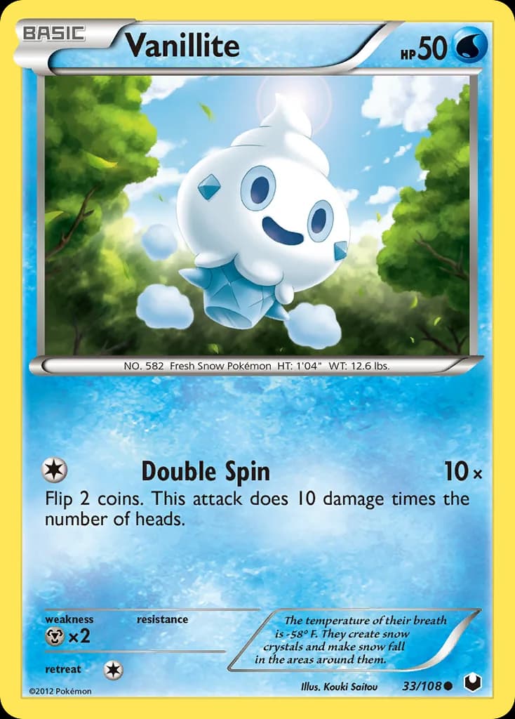 Vanillite, Dark Explorers 33/108, English non-holo base-card reference; reverse-holo finish is not shown