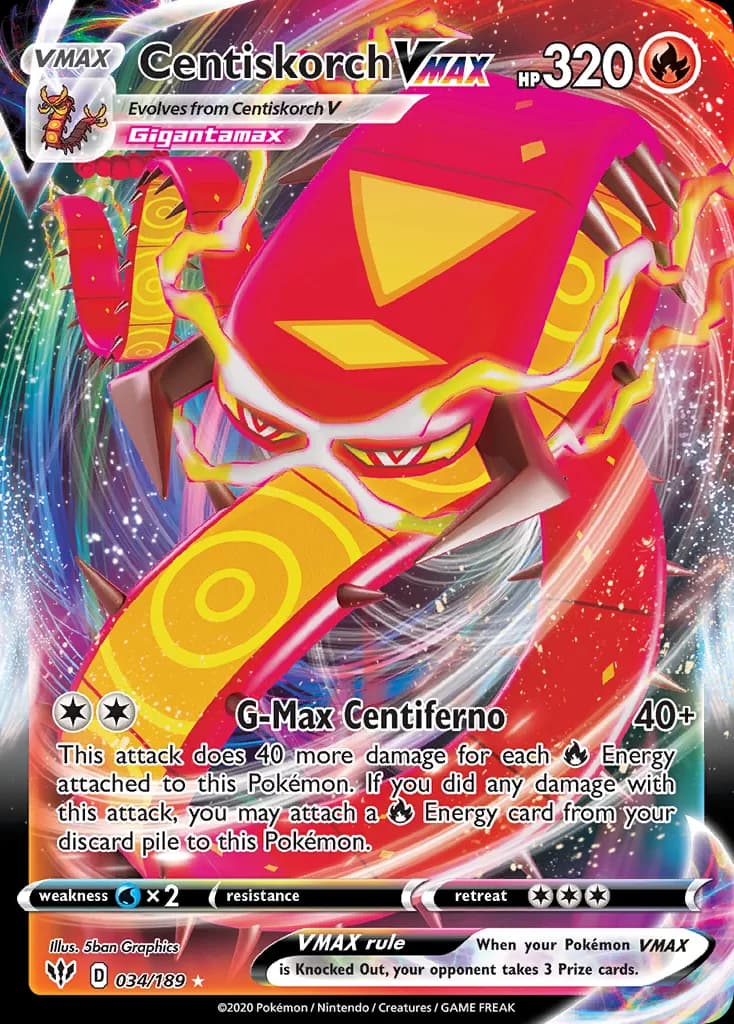 Darkness Ablaze Centiskorch VMAX card front, 34/189