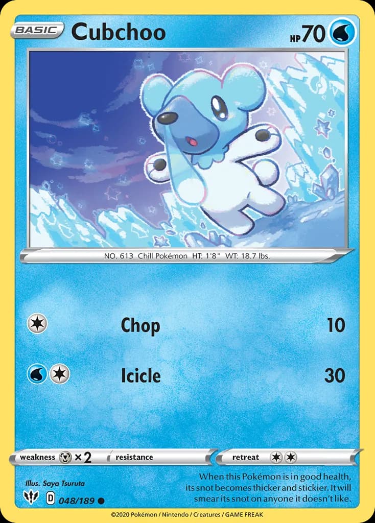Darkness Ablaze Cubchoo card front, 48/189