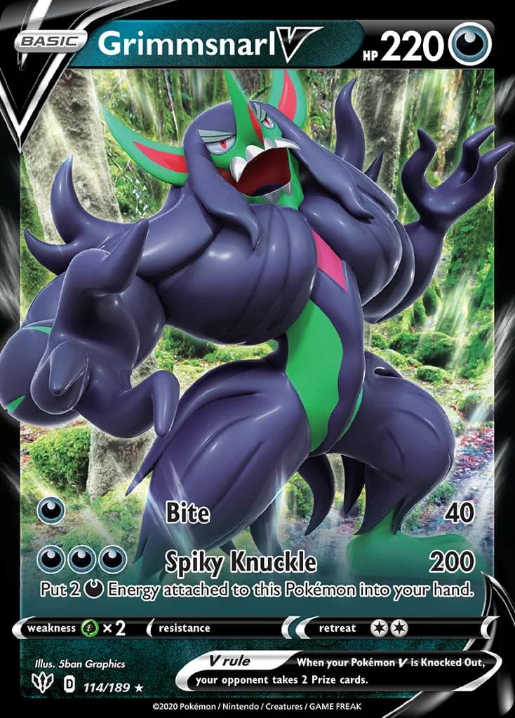 Darkness Ablaze Grimmsnarl V card front, 114/189