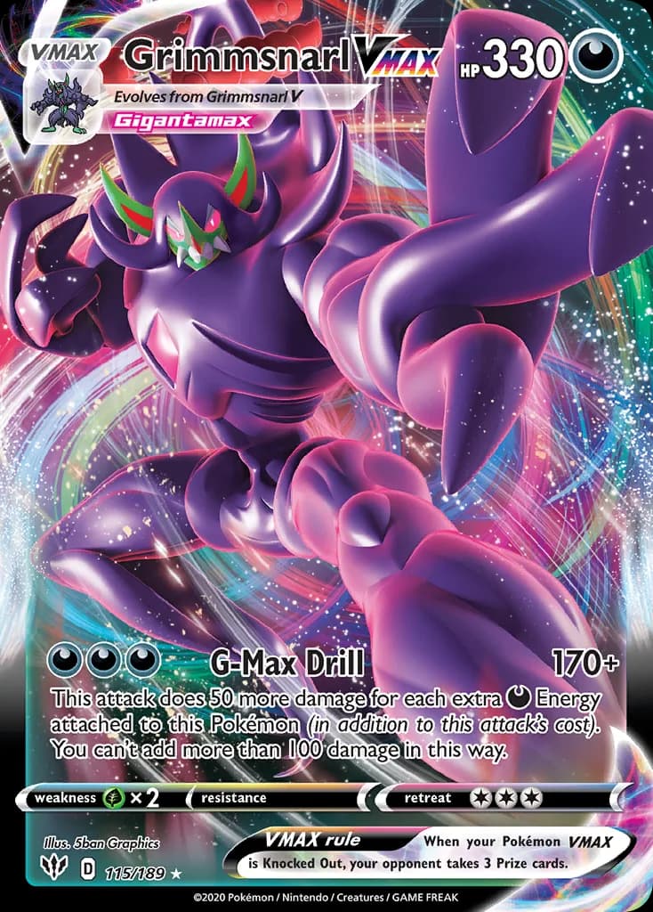 Darkness Ablaze Grimmsnarl VMAX card front, 115/189