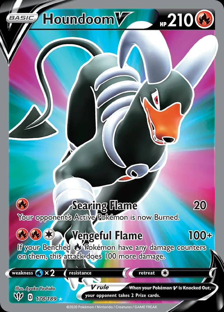 Houndoom V card front, Darkness Ablaze 178/189