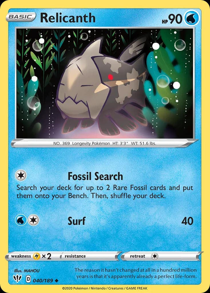 Darkness Ablaze Relicanth card front, 40/189