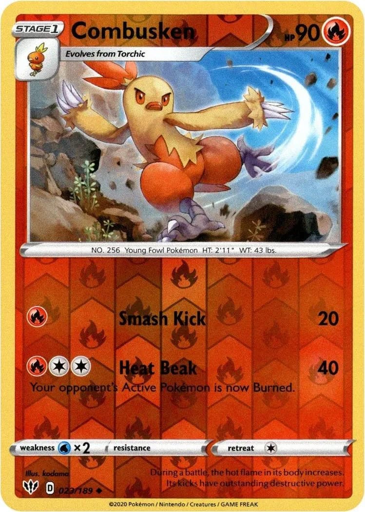 Combusken reverse holo card front, Darkness Ablaze 23/189