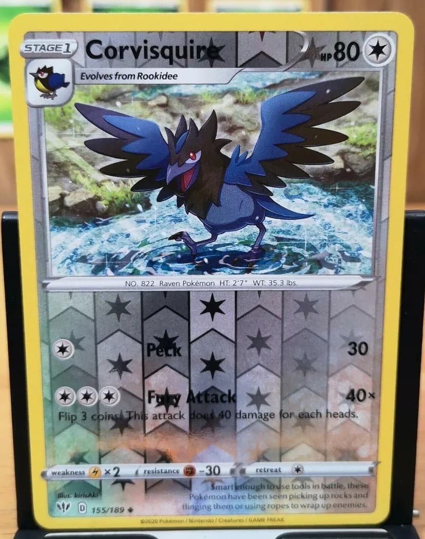 Corvisquire reverse holo card front, Darkness Ablaze 155/189