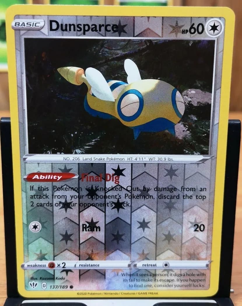 Dunsparce reverse holo card front, Darkness Ablaze 137/189