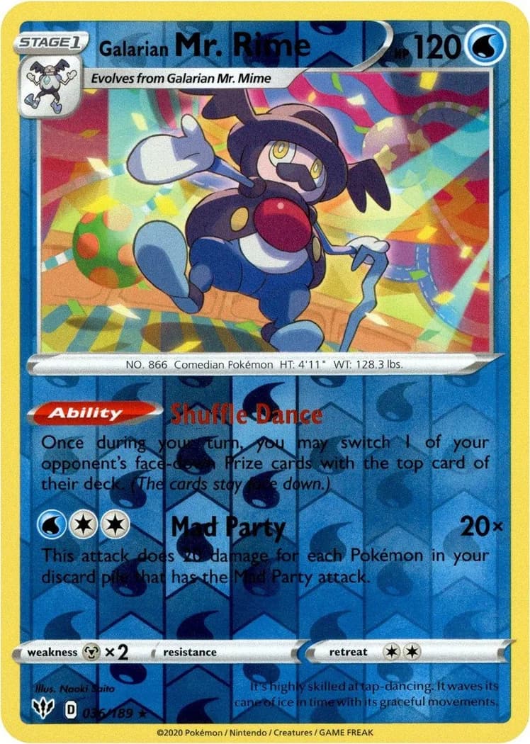 Galarian Mr. Rime reverse holo card front, Darkness Ablaze 36/189