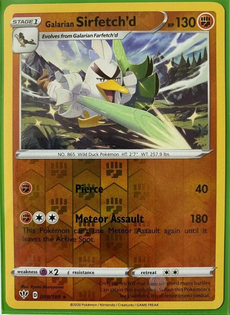 Galarian Sirfetch'd reverse holo card front, Darkness Ablaze 98/189
