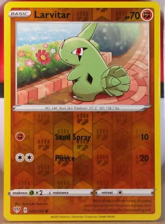 Larvitar reverse holo card front, Darkness Ablaze 86/189
