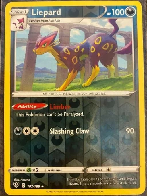 Liepard reverse holo card front, Darkness Ablaze 107/189