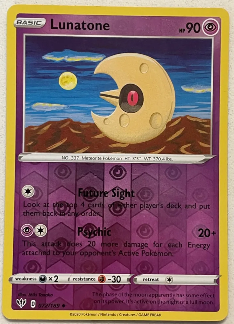 Lunatone reverse holo card front, Darkness Ablaze 72/189