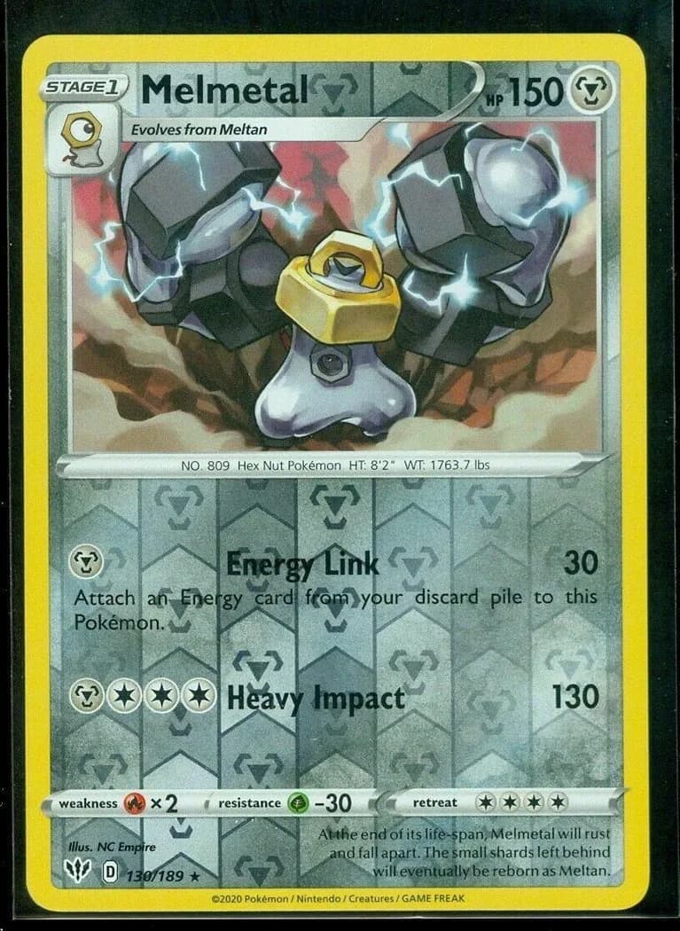Melmetal reverse holo card front, Darkness Ablaze 130/189