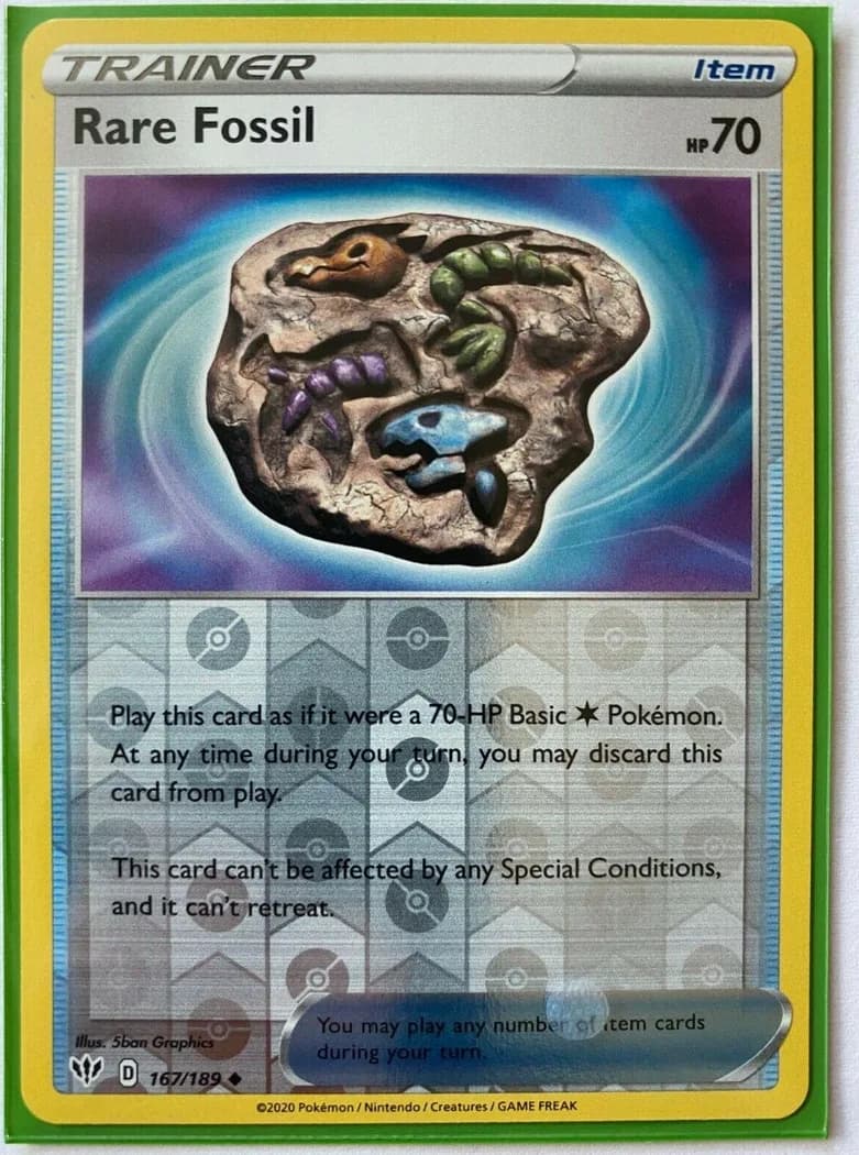 Rare Fossil reverse holo card front, Darkness Ablaze 167/189