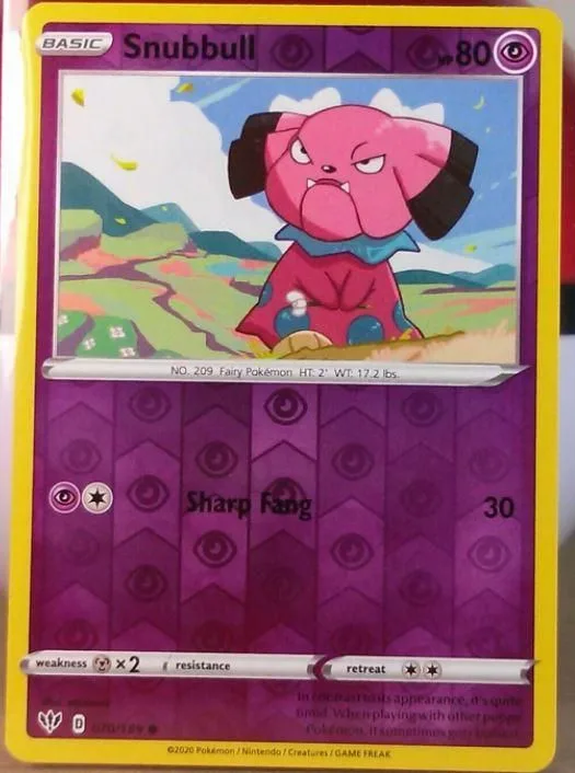 Snubbull reverse holo card front, Darkness Ablaze 70/189