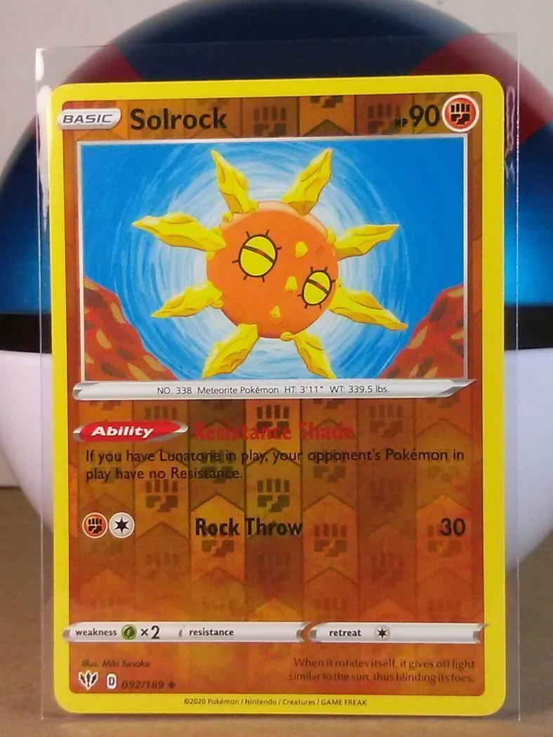 Solrock reverse holo card front, Darkness Ablaze 92/189