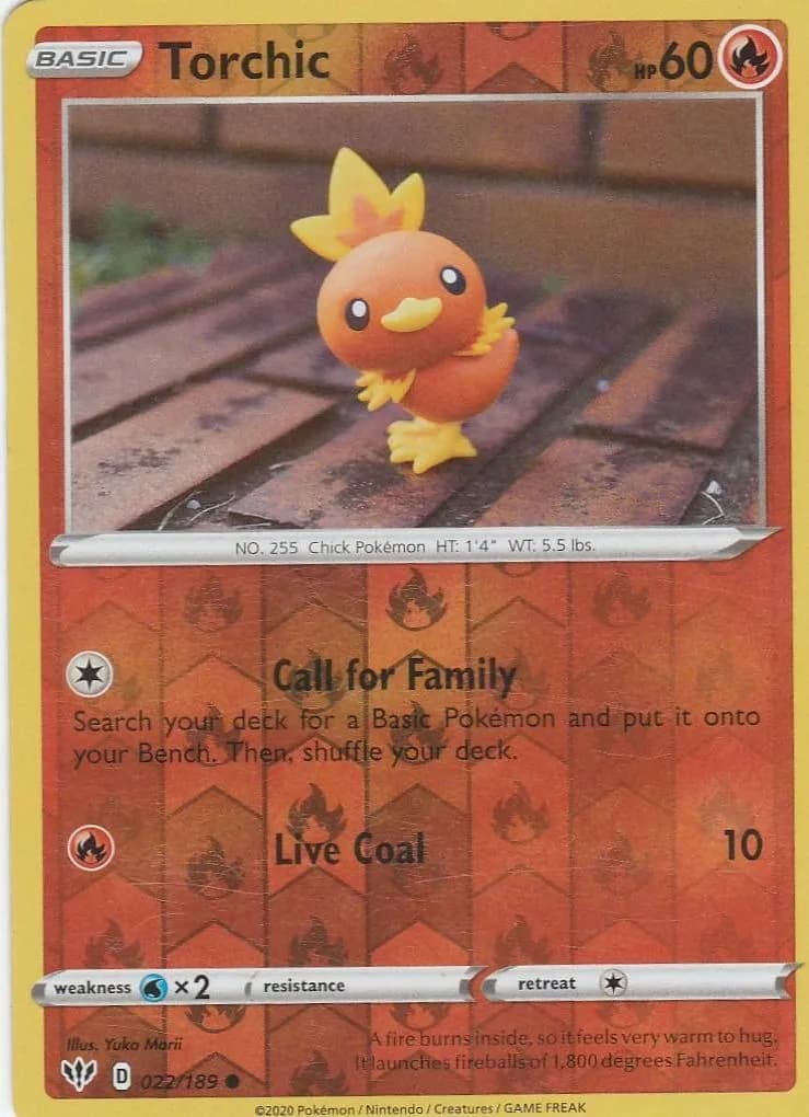 Torchic reverse holo card front, Darkness Ablaze 22/189
