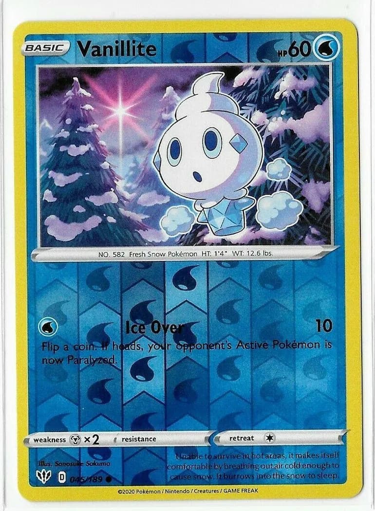 Vanillite reverse holo card front, Darkness Ablaze 45/189
