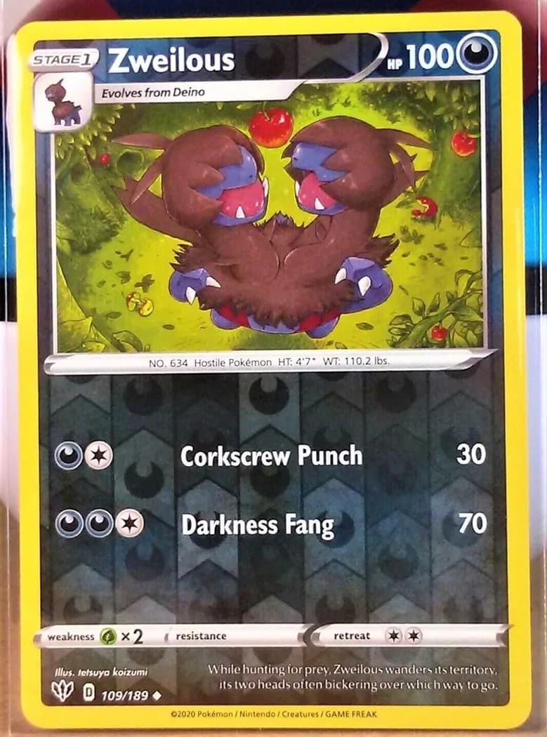 Zweilous reverse holo card front, Darkness Ablaze 109/189