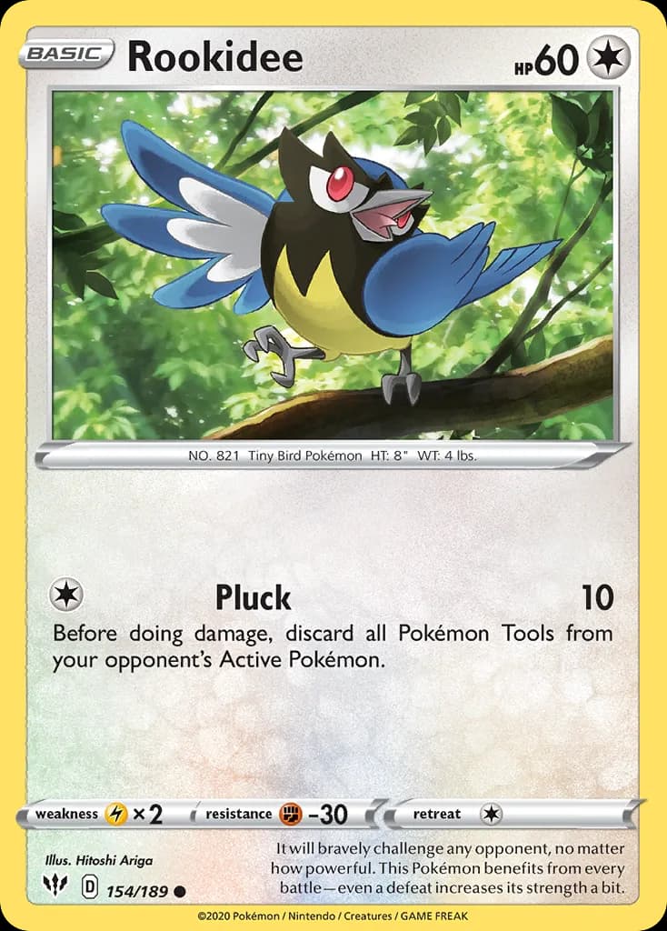 Rookidee, Darkness Ablaze 154/189, English non-holo base-card reference; reverse-holo finish is not shown
