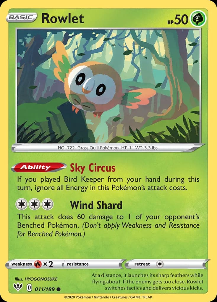 Rowlet card front, Darkness Ablaze 11/189