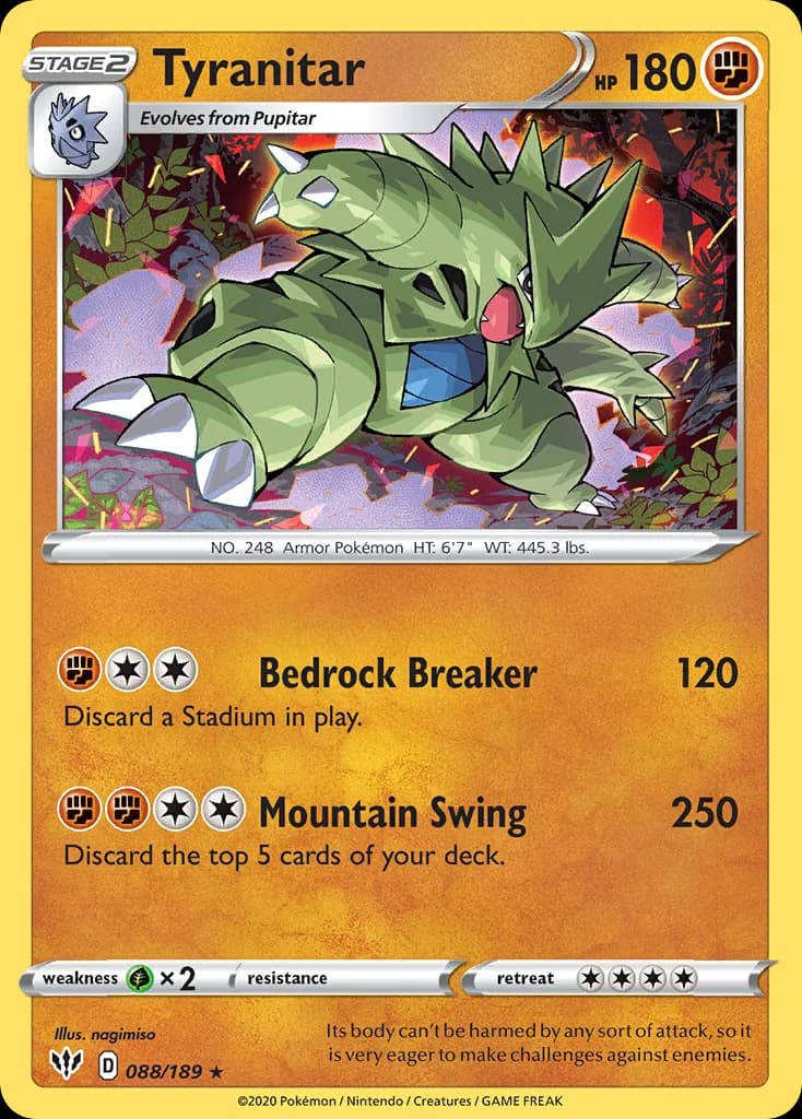 Tyranitar card front, Darkness Ablaze 88/189