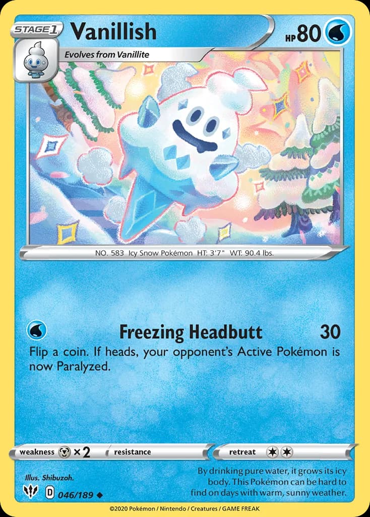 Vanillish, Darkness Ablaze 46/189, English non-holo base-card reference; reverse-holo finish is not shown