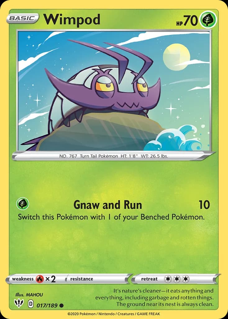 Wimpod, Darkness Ablaze 17/189, English non-holo base-card reference; reverse-holo finish is not shown