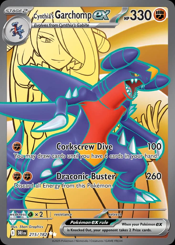 Destined Rivals Cynthia's Garchomp ex card front, 215/182