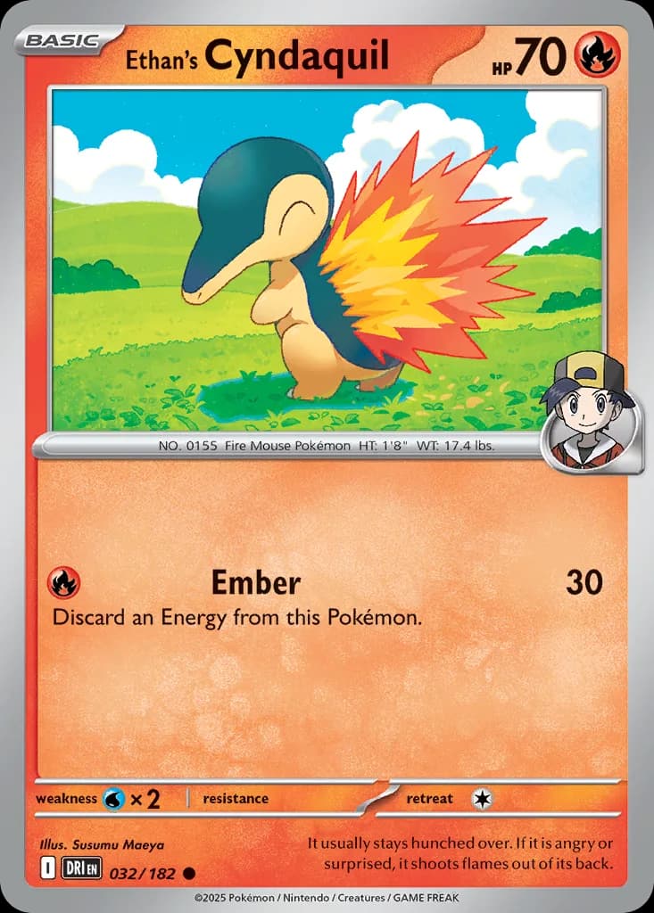 Ethan's Cyndaquil card front, Destined Rivals 32/182