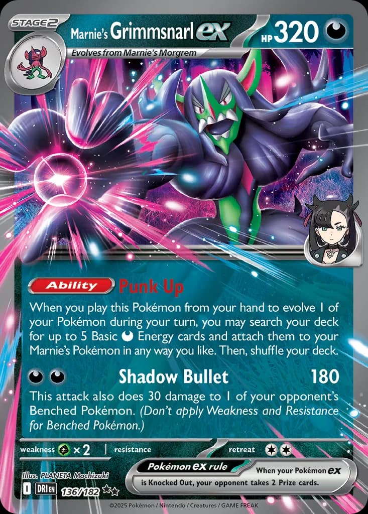 Destined Rivals Marnie's Grimmsnarl ex card front, 136/182