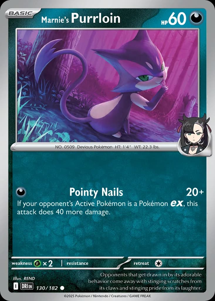 Destined Rivals Marnie's Purrloin card front, 130/182