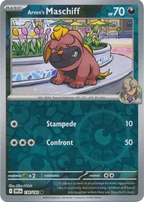 Arven's Maschiff reverse holo card front, Destined Rivals 138/182